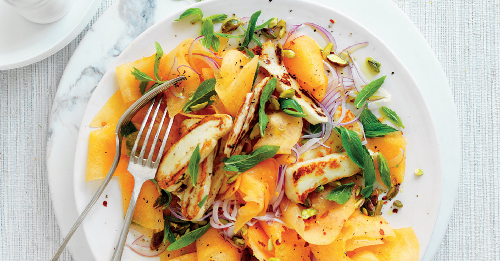 Rockmelon 'Carpaccio' and Haloumi Salad Recipe | myfoodbook